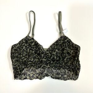 PINK Victorias Secret Small Green Camo Unlined Lace Bralette